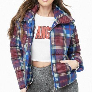 Forever 21 Plaid Puffer Jacket Coat